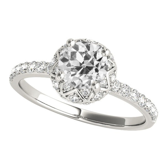Solitaire Ring With Accents Real Round Old Cut Diamonds 5 Carats