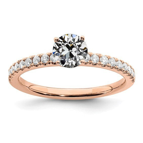 Solitaire Ring With Accents Round Old Cut Real Diamond 3 Carats Rose Gold - Solitaire Ring with Accents-harrychadent.ca