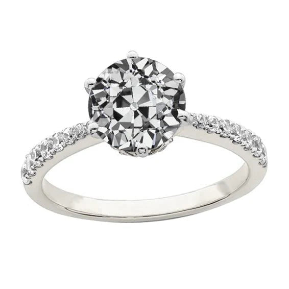 Solitaire Ring With Accents Round Old Mine Cut Real Diamond 3.25 Carats