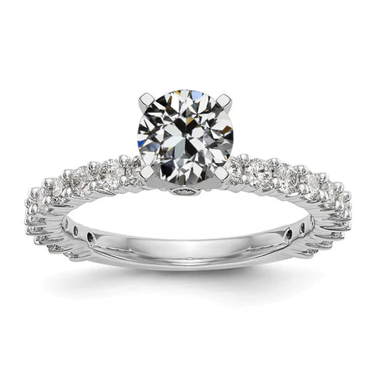 Solitaire Ring With Accents Round Old Mine Cut Real Diamond 3 Carats