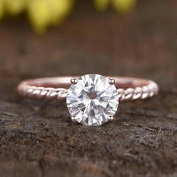 Solitaire Round 1.50 Carats Natural Diamond Engagement Ring 14K Rose Gold