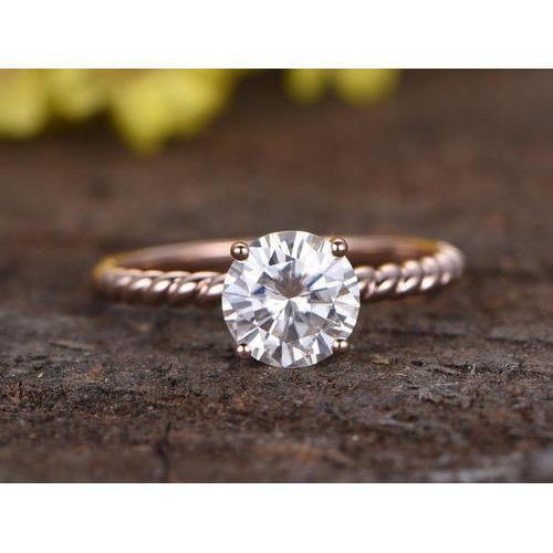 Solitaire Round 2 Carats Real Diamond Rose Gold Wedding Ring