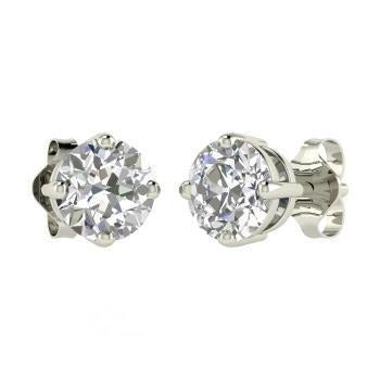 Solitaire Round Cut 1.90 Ct Real Diamonds Stud Earring 14K White Gold - Stud Earrings-harrychadent.ca