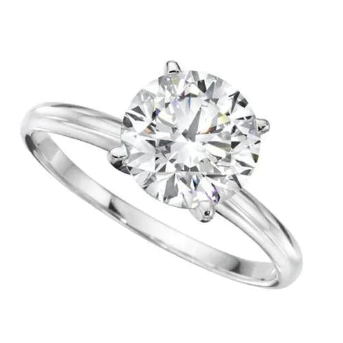 Solitaire Round Cut 2.50 Carats Real Diamond Wedding Ring White Gold 14K