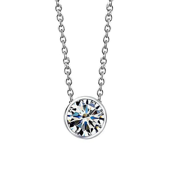 Solitaire Round Cut Genuine Diamond Necklace Pendant 2 Carats White Gold 14K