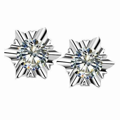 Solitaire Round Cut Natural Diamond Stud Earring 2.0 Carat White Gold 14K