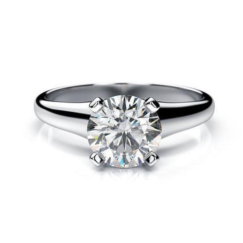 Solitaire Round Cut Natural Diamond Wedding Ring White Gold 14K 1.50 Carats Jewelry