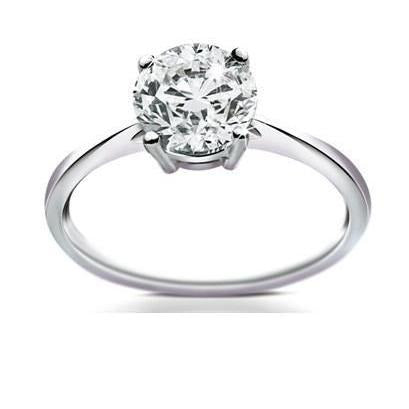 Solitaire Round Cut Real 2.50 Carats Diamond Engagement Ring White Gold 14K