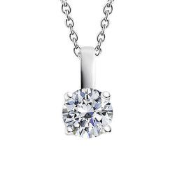 Solitaire Round Cut Real Diamond Necklace Pendant 2 Carats White Gold 14K