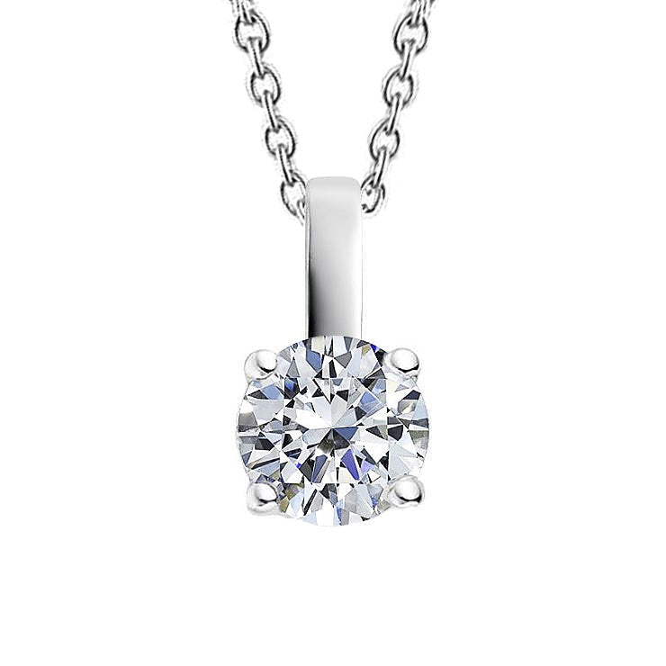 Solitaire Round Cut Real Diamond Necklace Pendant 2 Carats White Gold 14K - Pendant-harrychadent.ca