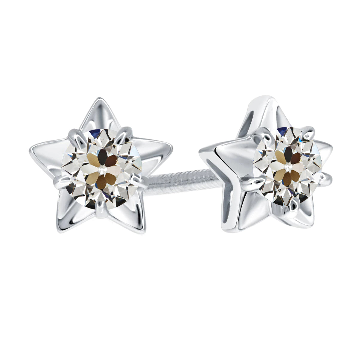 Brilliant Diamond Old Mine Cut Stud Earrings in 14K White Gold – main view