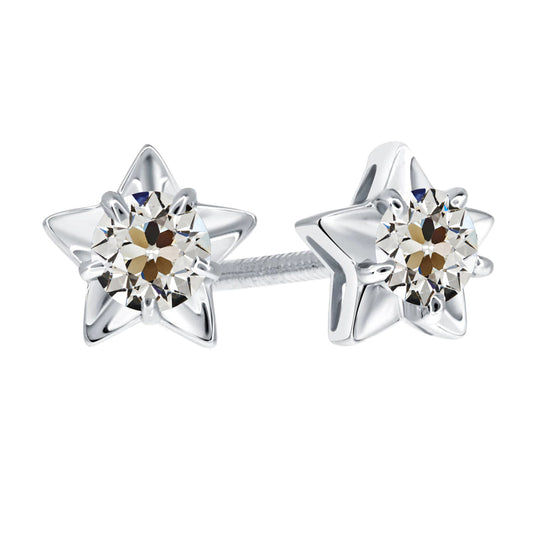 Brilliant Diamond Old Mine Cut Stud Earrings in 14K White Gold – main view