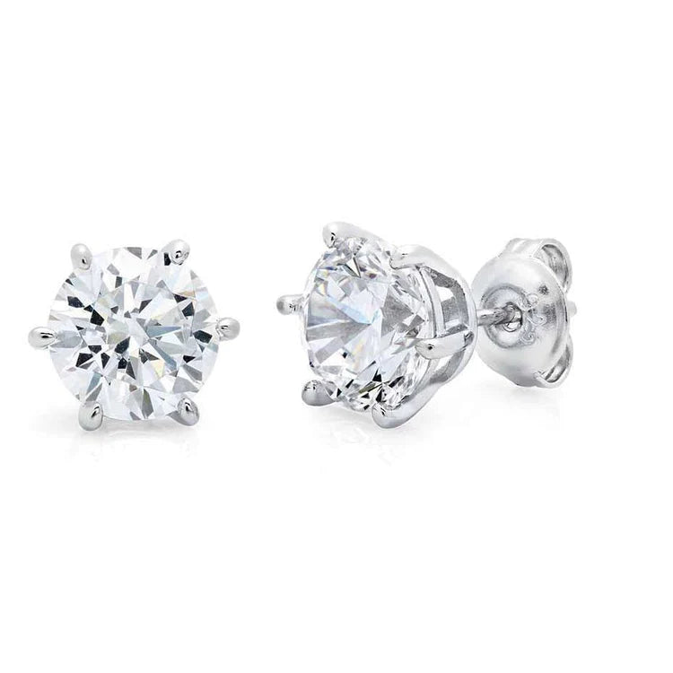 Solitaire Round Genuine Diamond Stud Earrings 3 Carats White Gold