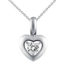 Solitaire Round Natural Diamond Heart Shape Pendant 0.50 Ct White Gold 14K