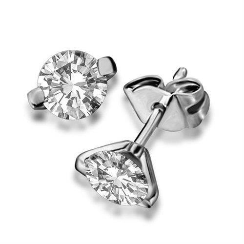 Solitaire Round Natural Diamond Stud Earring 1.70 Carats White Gold 14K