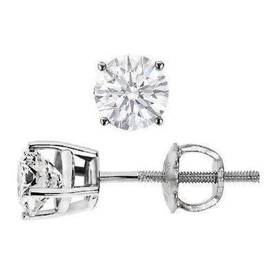 Solitaire Round Natural Diamond Stud Earring 3 Carat Prong Set White Gold 14K