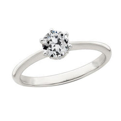 Solitaire Round Old Cut Natural Earth Mined Diamond Ring Prong Set White Gold 1.50 Carats