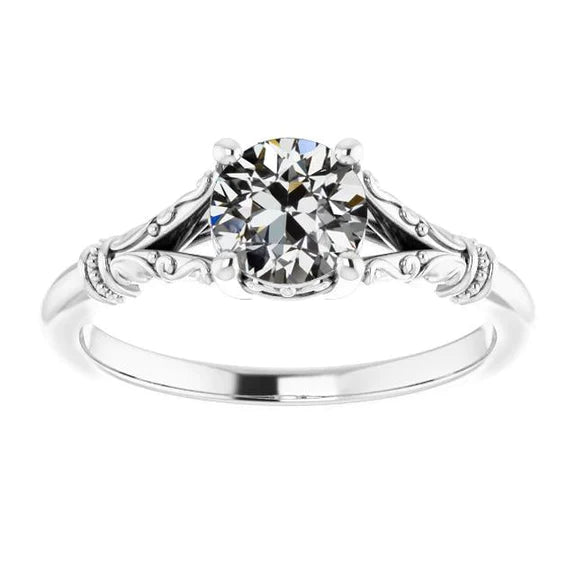 Solitaire Round Old Cut Natural Diamond Ring Vintage Style 1.50 Carats