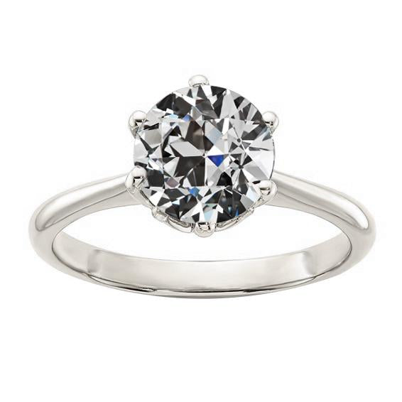Solitaire Round Old Cut Real Diamond Ring 6 Prong Set 2.50 Carats