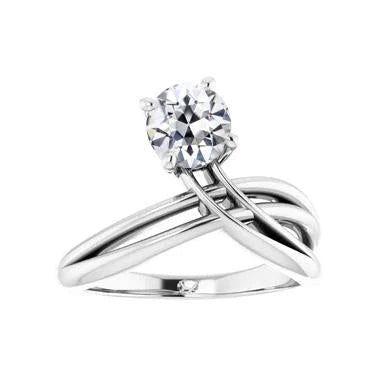 Solitaire Round Old Cut Real Diamond Ring Twisted Split Shank 1 Carat