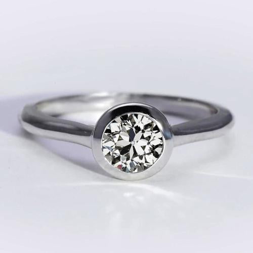 Solitaire Round Old Mine Cut Genuine Diamond Ring Bezel Set 1.50 Carats