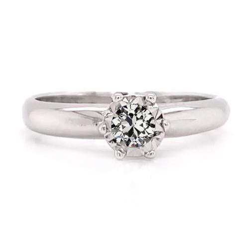 Solitaire Round Old Mine Cut Genuine Diamond Ring Prong Set 0.75 Carats