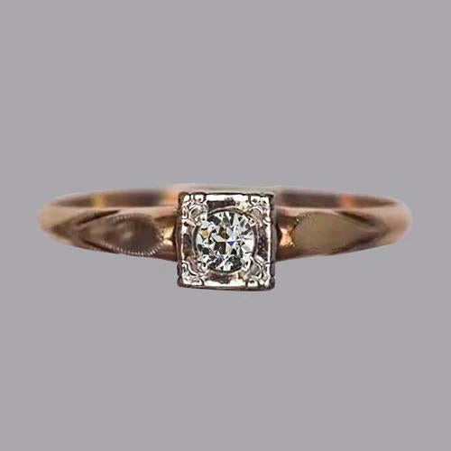 Solitaire Round Old Mine Cut Genuine Diamond Ring Rose Gold 0.50 Carats