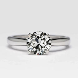 Solitaire Round Old Mine Cut Genuine Natural Earth Mined Diamond Ring Tapered Shank 2 Carats