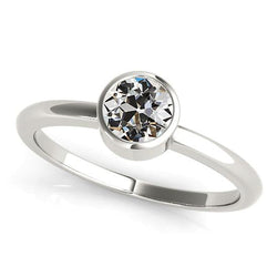 Solitaire Round Old Mine Cut Real Natural Earth Mined Diamond Bezel Set 2 Carats 14K Gold