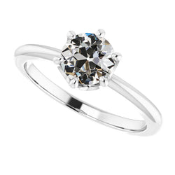 Solitaire Round Old Mine Cut Real Natural Earth Mined Diamond Ring 6 Prong Set 2 Carats