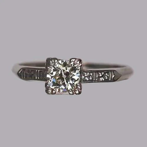 Solitaire Round Old Mine Cut Real Diamond Ring Triple Prong Set 1 Carat