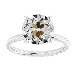Solitaire Round Old Miner Natural Diamond Ring Rope Style 4 Carats Gold