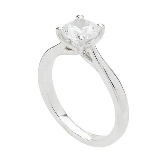 Solitaire Round Real Diamond 1.50 Carats Engagement Ring White Gold 14K