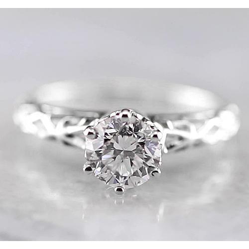 Solitaire Round Real Diamond Engagement Ring 1 Carat White Gold 14K