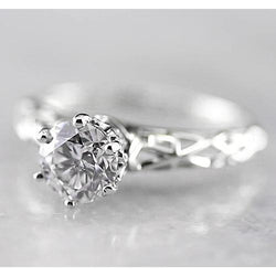 Solitaire Round Real Diamond Engagement Ring 1 Carat White Gold 14K