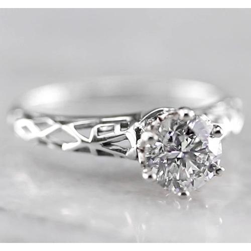 Solitaire Round Real Diamond Engagement Ring 1 Carat White Gold 14K