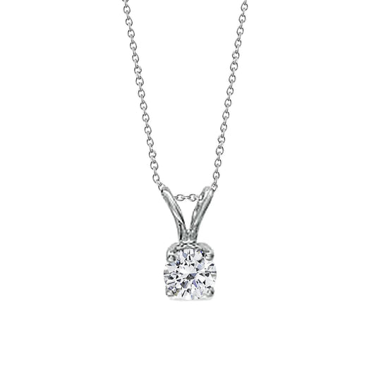 Solitaire Round Real Diamond Pendant 0.40 Carats White Gold 14K New