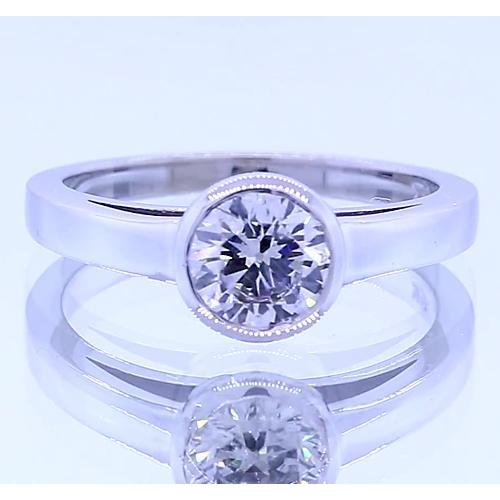 Solitaire Round Real Diamond Ring Bezel Set 1 Carats White Gold 14K
