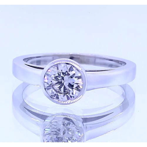 Solitaire Round Real Diamond Ring Bezel Set 1 Carats White Gold 14K