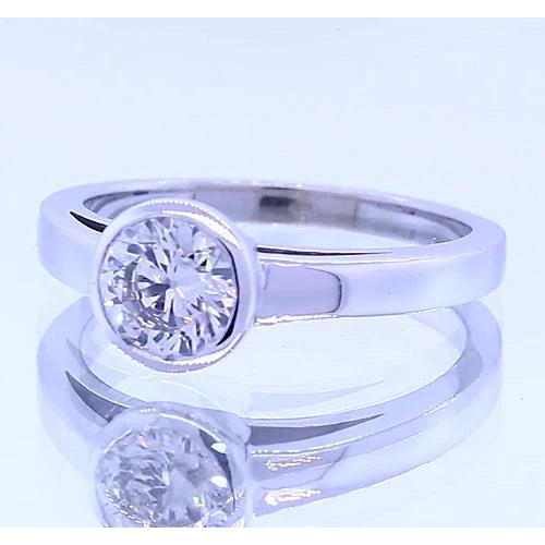 Solitaire Round Real Diamond Ring Bezel Set 1 Carats White Gold 14K