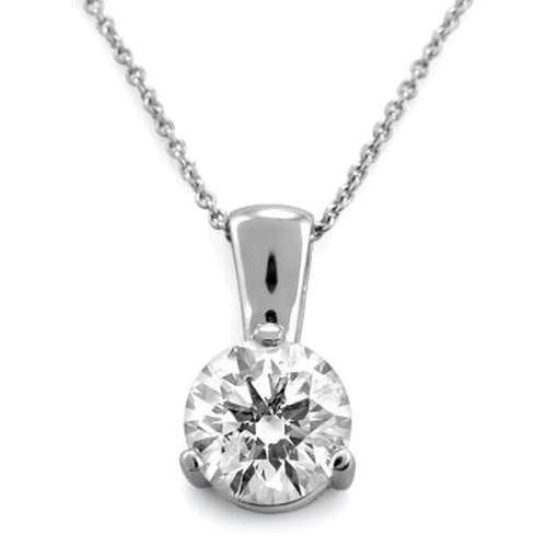 Solitaire Round Real Diamond Women Pendant 3 Prong Set 0.80 Carat WG 14K