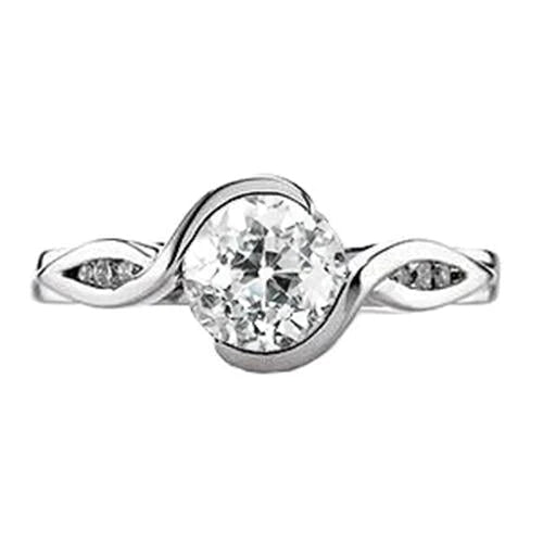 Solitaire Round Ring Old Mine Cut Real Diamond Twisted Style 1.25 Carats