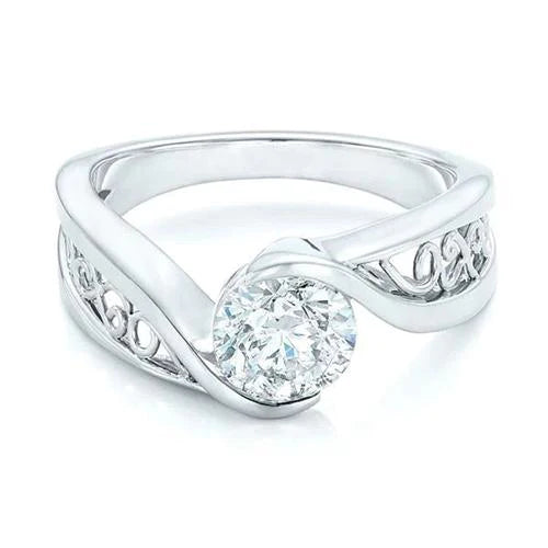 Solitaire Round Shape 2 Carats Real Diamond Engagement Ring
