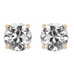 Solitaire Stud Earrings 8 Carats Round Old Miner Genuine Diamonds Yellow Gold