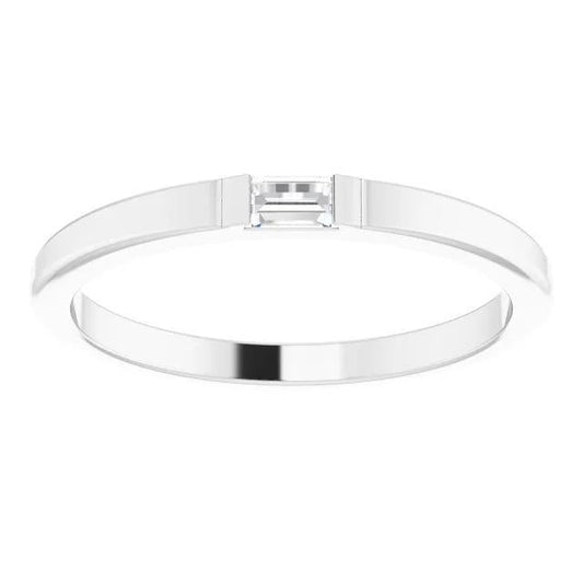 Solitaire Wedding Band Straight Baguette Real 0.40 Carats White Gold 14K