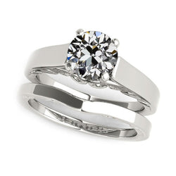 Solitaire Wedding Ring Set Real Round Old Miner Diamond 1.50 Carats