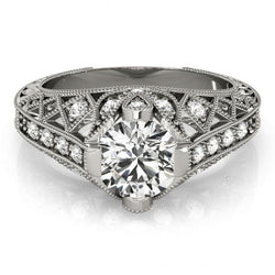 Solitaire With Accent 1.50 Ct. Real Diamond White Gold Engagement Ring