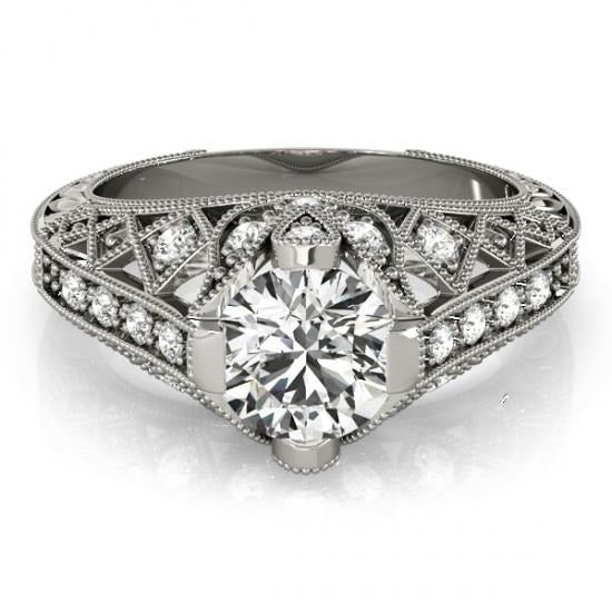 Solitaire With Accent 1.50 Ct. Real Diamond White Gold Engagement Ring - Solitaire Ring with Accents-harrychadent.ca