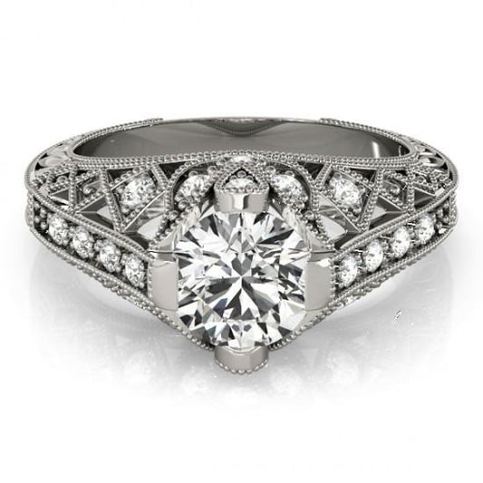 Solitaire With Accent 1.50 Ct. Real Diamond White Gold Engagement Ring - Solitaire Ring with Accents-harrychadent.ca