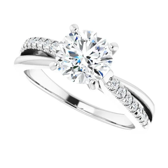 Solitaire With Accent 2.20 Carats Real Diamonds Ring 14K